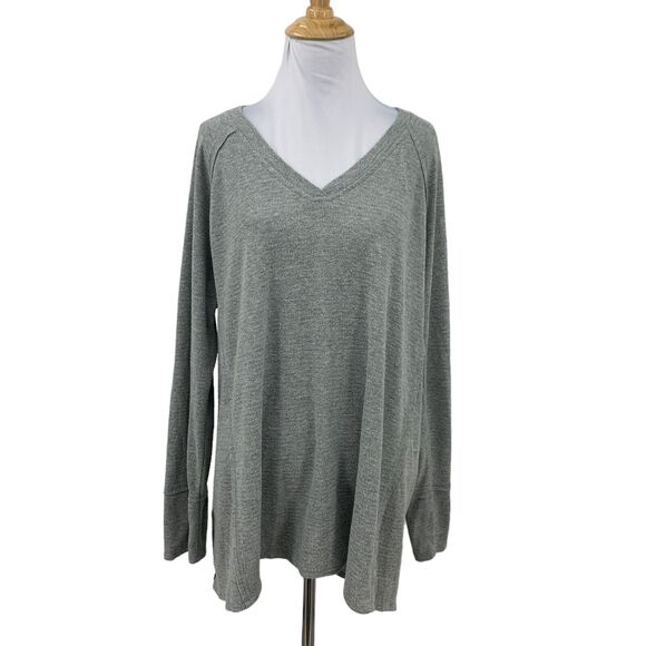 Wildfox Haley Sweater Womens XL Grey V Neck Raglan Brushed Waffle Knit Pullover - Picture 1 of 11